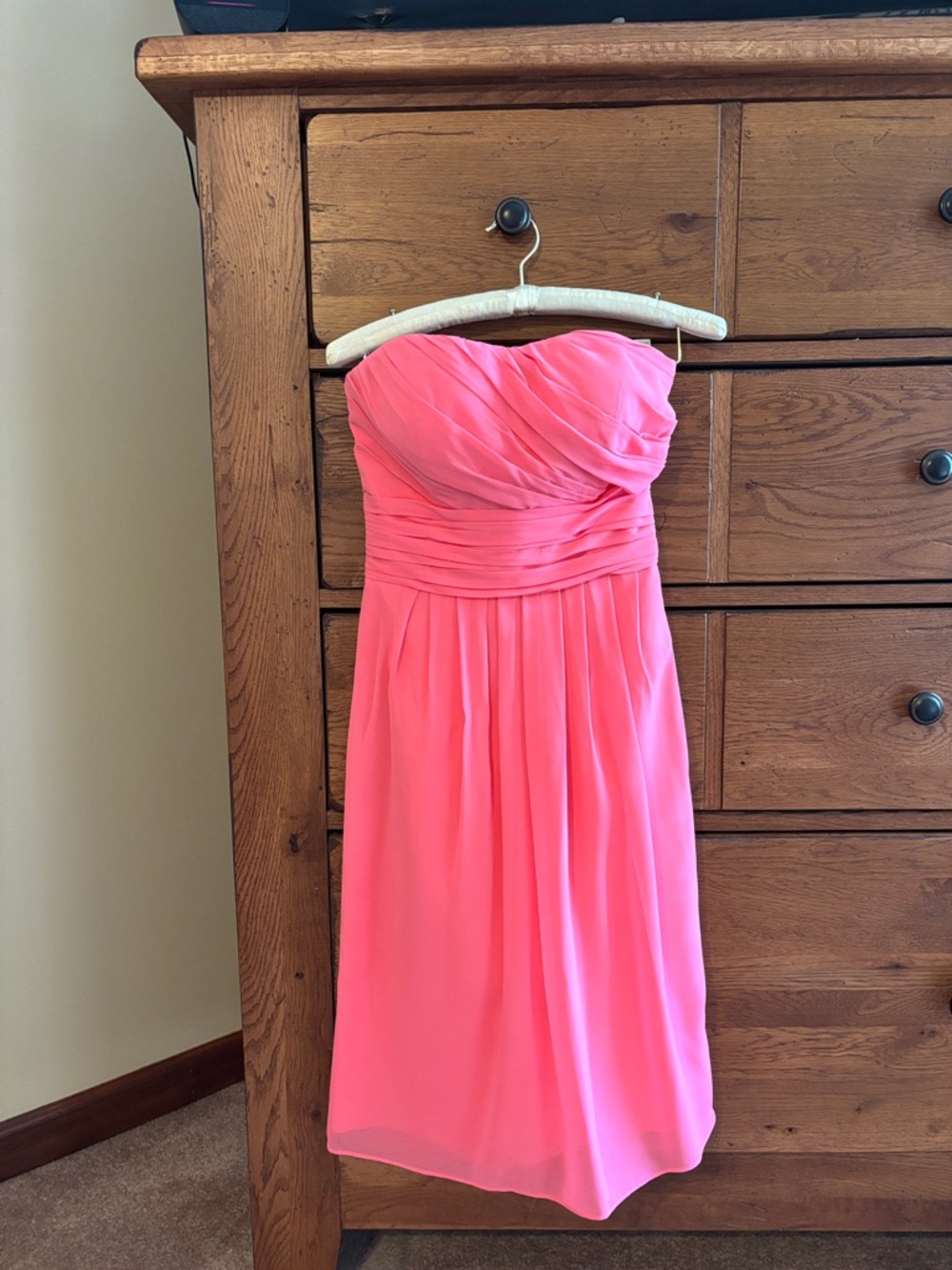 Bill Levkoff Strapless Coral Pink Chiffon Dress